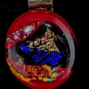 Dichroic Red wine glass pendant Small 1" x 5/8"" SP chain + bail Darker wine NWT